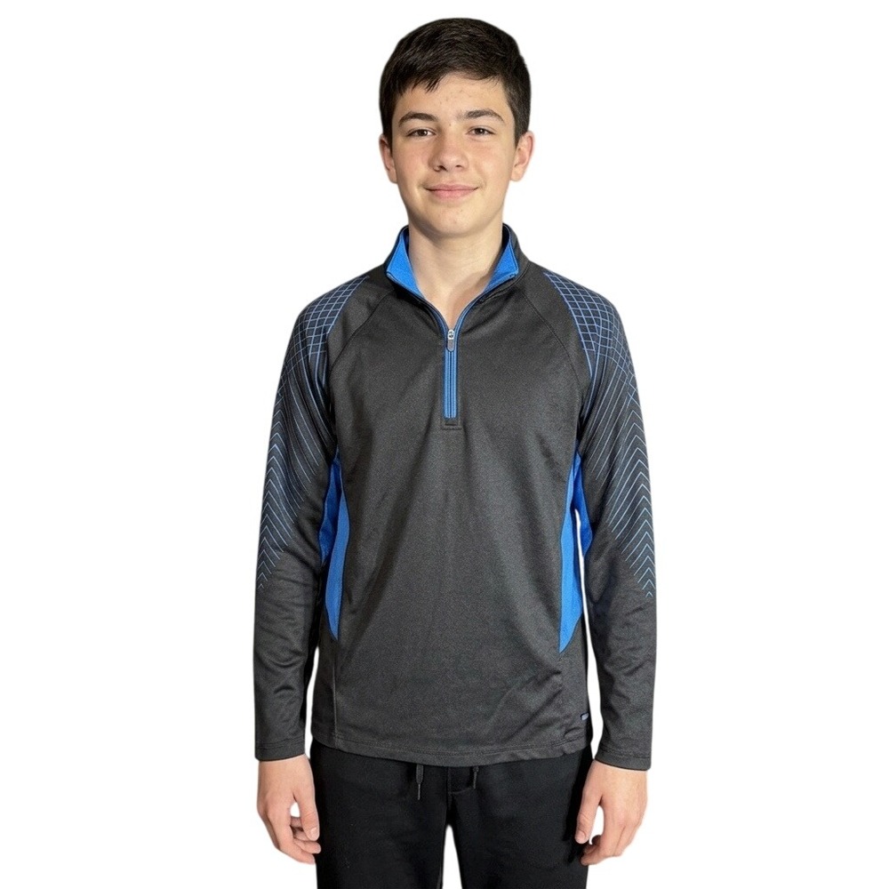 ASICS Youth Boys Size Large 14/16 Quarter Zip Pullover Black Blue Jacket Active